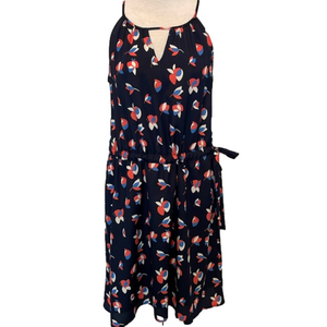 Pixley navy w/ coral flowers sleeveless dress sz S